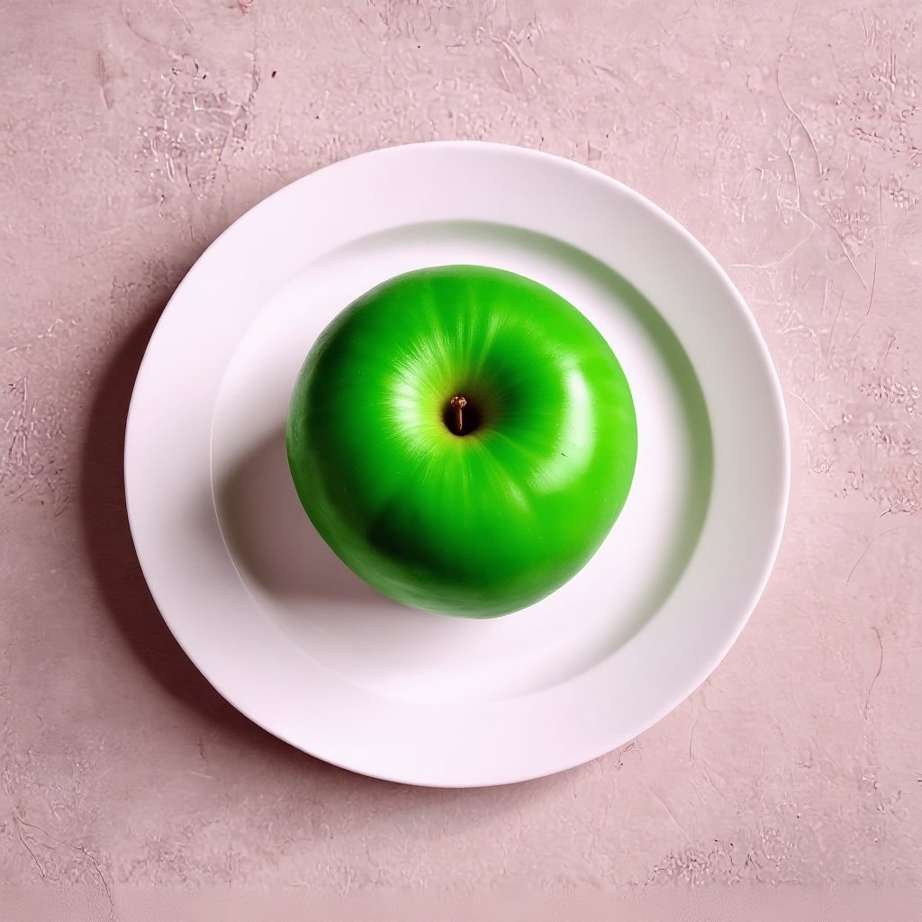 Same composition, apple now green — edited by instruction