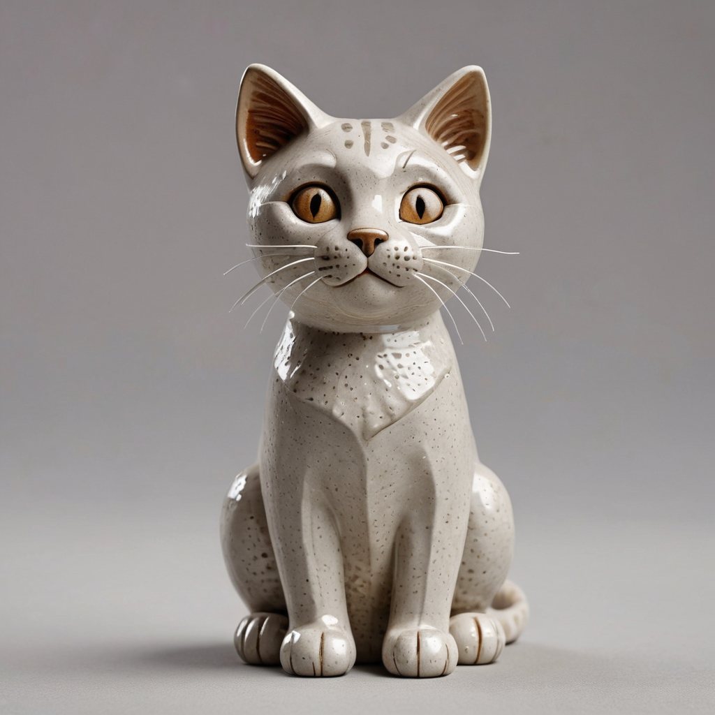 Ceramic cat figurine used as 3D generation input