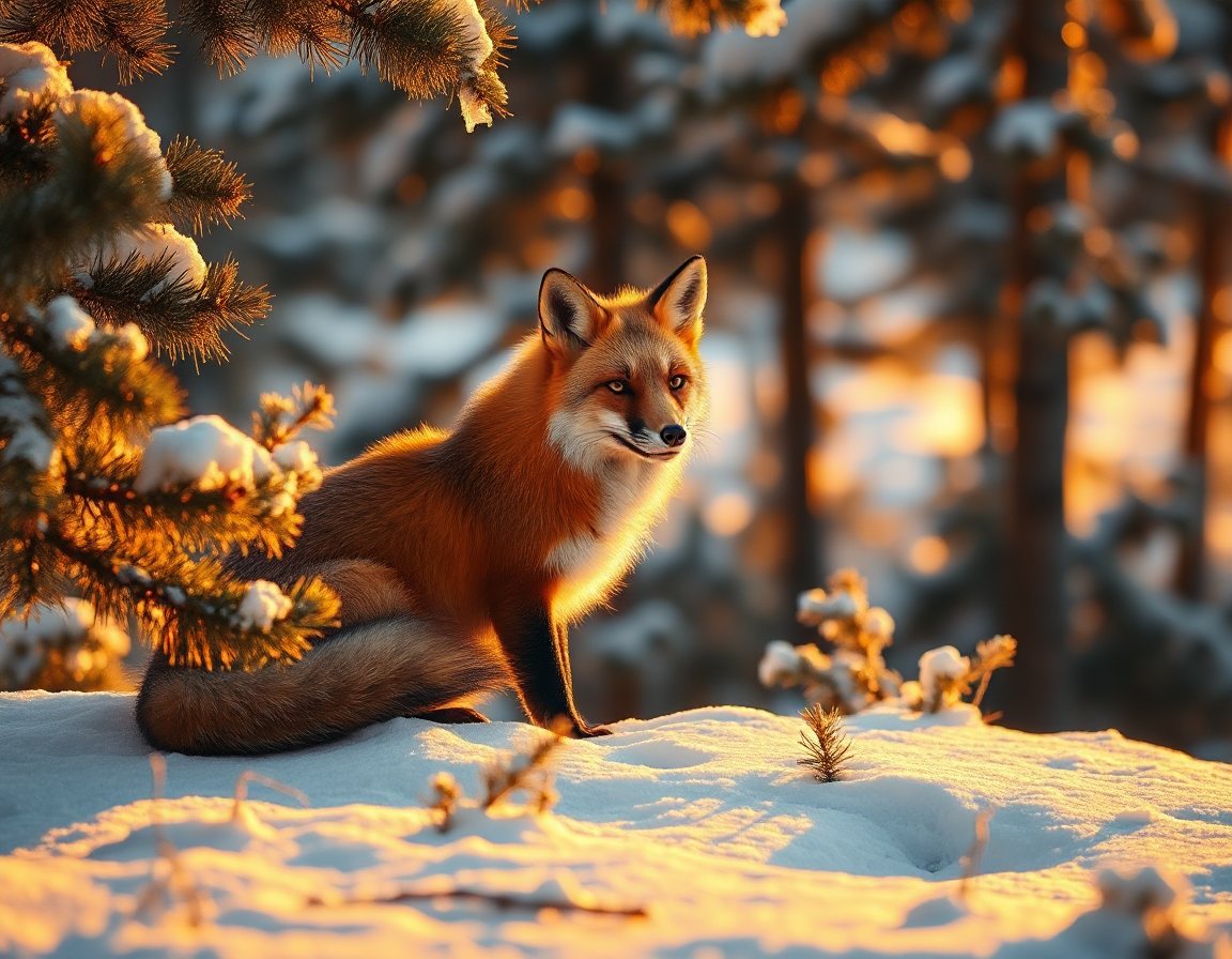 Photoreal fox in snowy forest