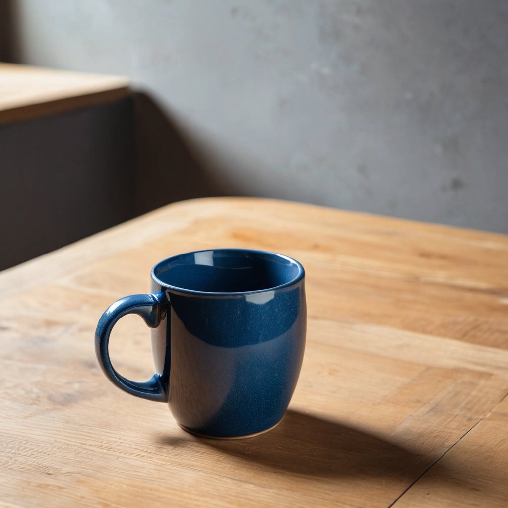 Blue mug in flat studio light — original